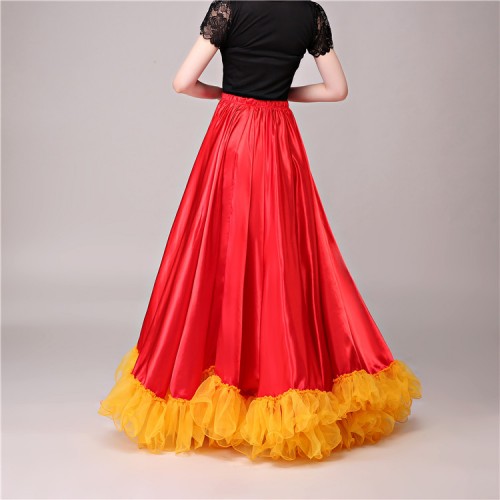 Red with gold flamenco skirts womeng girls stage performance spanish bull folk dance skirts swing skirts